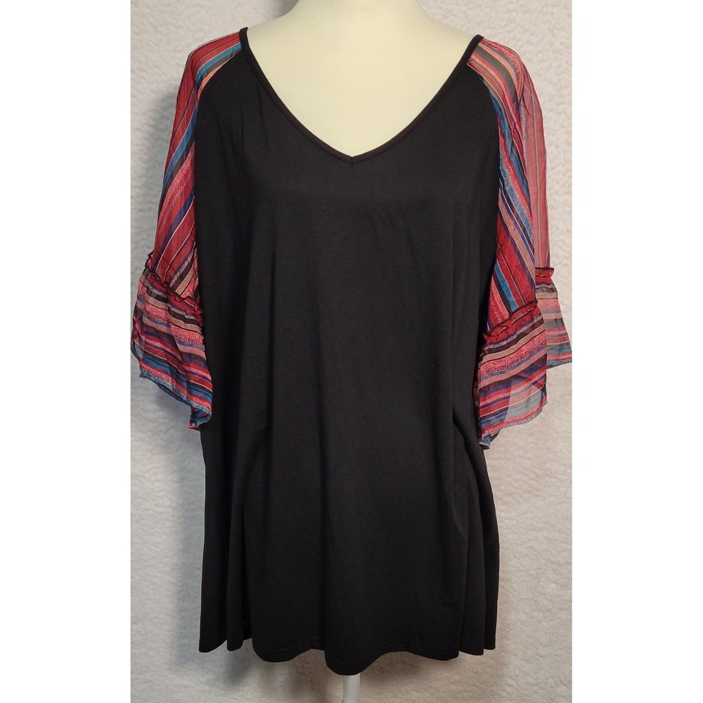 BloomChic Womens Blouse US 22-24 Black Bell Sleeve Shirt Top 1456